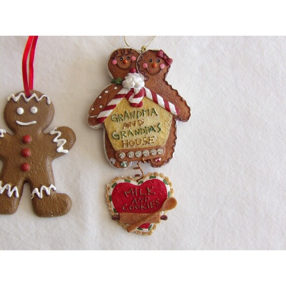 Lot 3x Christmas Gingerbread House Ornaments 6" Grandma Grandpa Man Woman - Picture 5 of 16